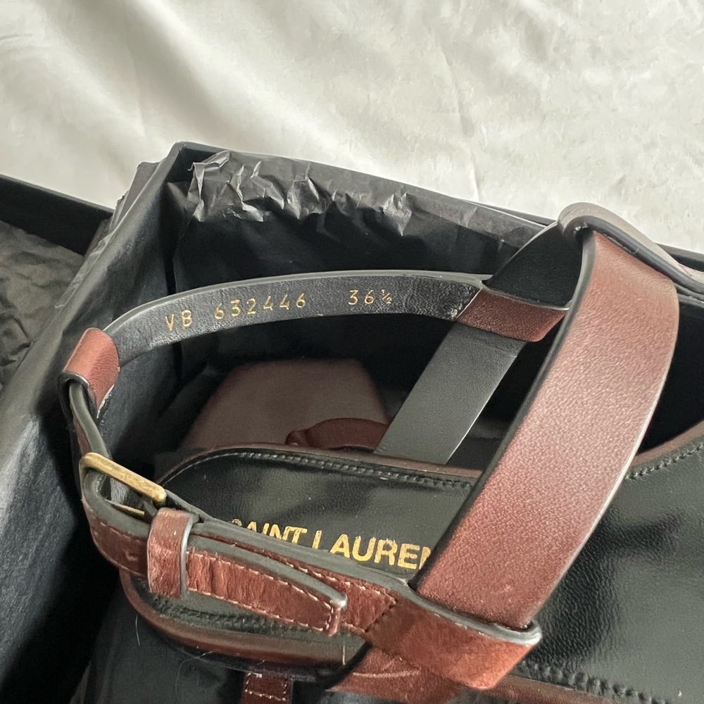 Saint Laurent Brown Sandals with Gold Logo - Picture 5 of 12